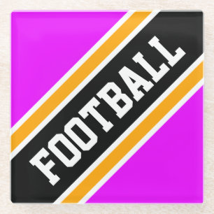 FOOTBALL Athletic Bright Pink Black Orange Stripes Glass Coaster