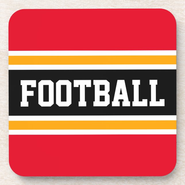 FOOTBALL Athletic Bright Red Yellow Black Stripes Coaster (Front)