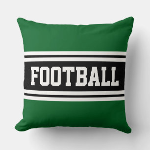 FOOTBALL Athletic Green Black White Racing Stripes Throw Pillow