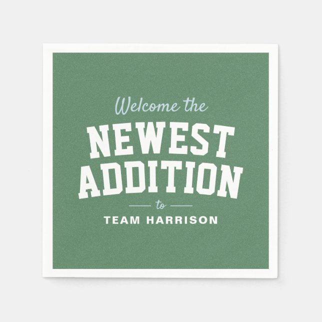 Football baby shower blue tailgate personalized napkin (Front)