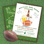 Football Baby Shower Tailgate couples Game Day Invitation<br><div class="desc">Simple and modern "bottles bibs beers and Cheers", Football Baby Shower watercolor invitation. Features a baby bottle, beers and a football in colours of green, brown white. Great for any team you're cheering for! All wording can be changed. To make more changes go to Personalize this template. On the bottom...</div>
