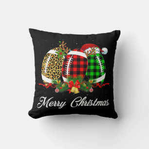 Football Ball Christmas Leopard Red Plaid Santa Ha Throw Pillow
