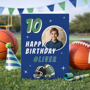 Football Ball Helmet Cartoon Photo Birthday Card
