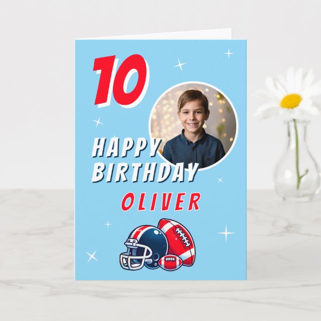 Football Ball Helmet Cartoon Photo Birthday Card (Small Plant)
