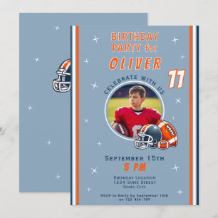 Football Ball Helmet Cartoon Photo Birthday Invitation