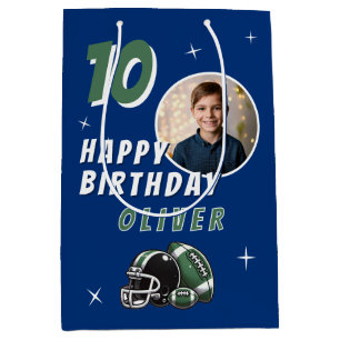 Football Ball Helmet Cartoon Photo Birthday Medium Gift Bag