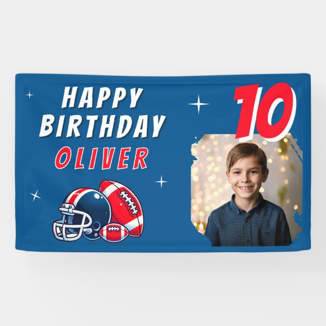 Football Ball Helmet Cartoon Photo Birthday Party  Banner (Horizontal)