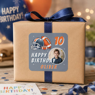 Football Ball Helmet Cartoon Photo Birthday  Square Sticker