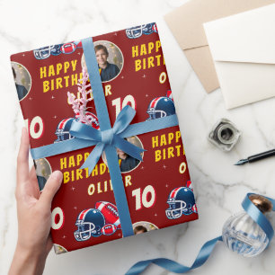 Football Ball Helmet Cartoon Photo Birthday Wrapping Paper