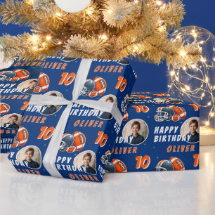 Football Ball Helmet Cartoon Photo Birthday Wrapping Paper