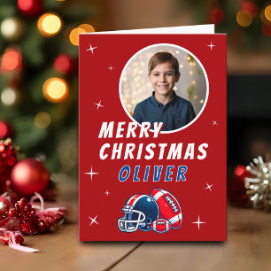 Football Ball Helmet Cartoon Photo Merry Christmas Card