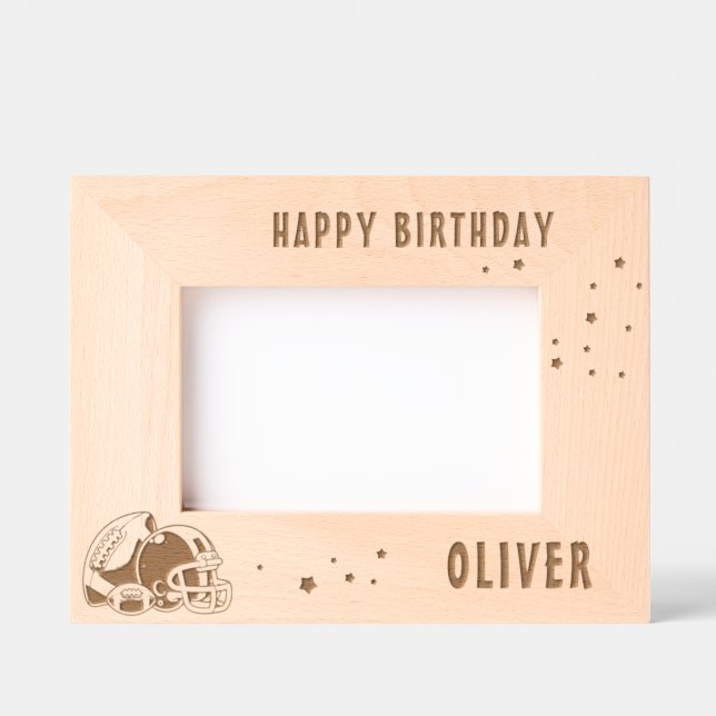 Football Ball Helmet Happy Birthday Photo  Etched Frames (Front)