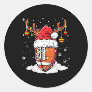 Football Ball Santa Hat Reindeer Christmas Lights  Classic Round Sticker