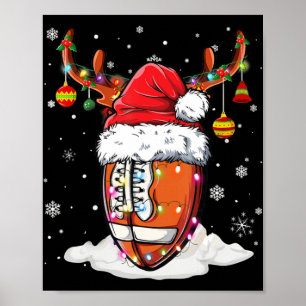 Football Ball Santa Hat Reindeer Christmas Lights  Poster