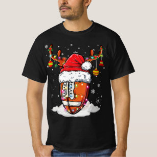 Football Ball Santa Hat Reindeer Christmas Lights  T-Shirt