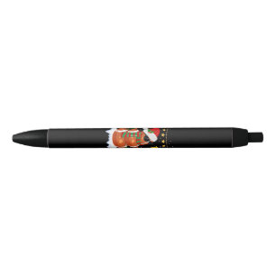 Football ball Snowman Santa Hat Merry Christmas Black Ink Pen
