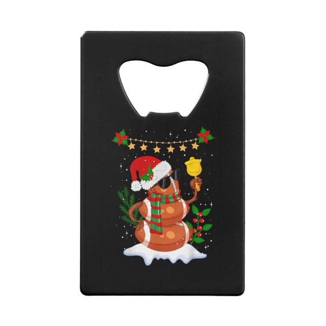 Football ball Snowman Santa Hat Merry Christmas Credit Card Bottle Opener (Front)