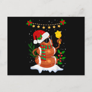 Football ball Snowman Santa Hat Merry Christmas Postcard