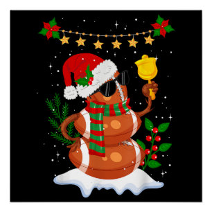 Football ball Snowman Santa Hat Merry Christmas Poster