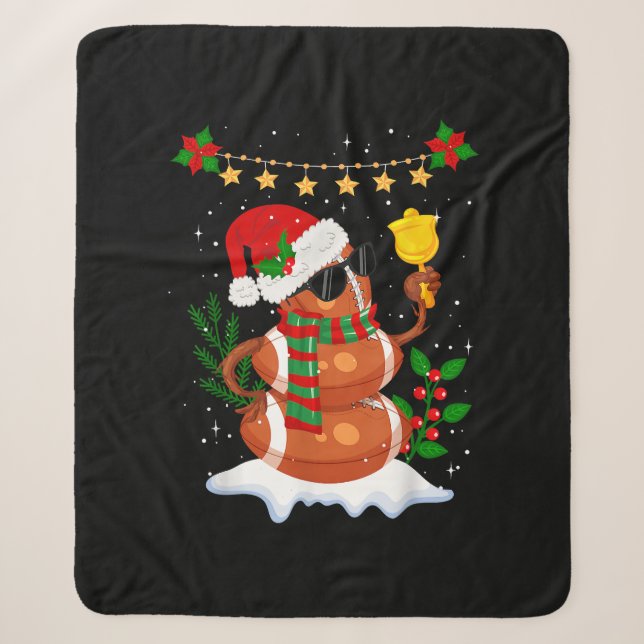 Football ball Snowman Santa Hat Merry Christmas Sherpa Blanket (Front)