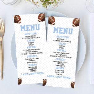 Football Ball Sports Blue Baby Shower Food Menu