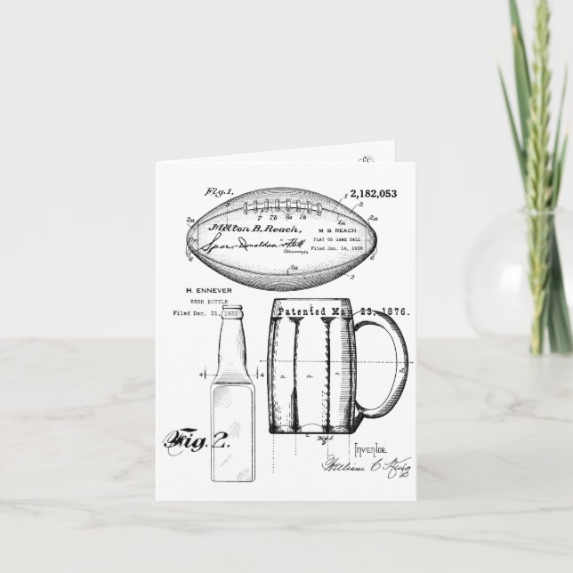 Football & Beer Mug, Bottle, Patent Blueprints  Card (Front)