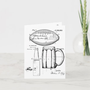 Football & Beer Mug, Bottle, Patent Blueprints Card