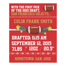 Football Birth Announcement - Red & Gold