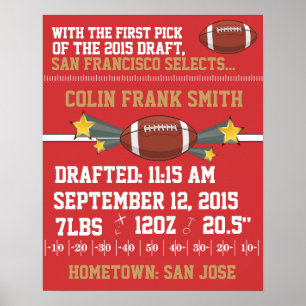 Football Birth Announcement - Red & Gold Poster