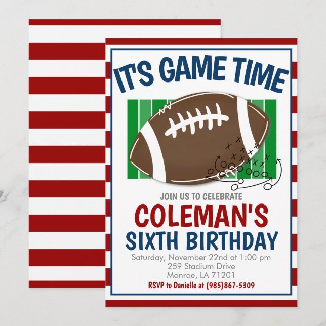 Football Birthday ANY COLOR COMBO Invitation (Front/Back)