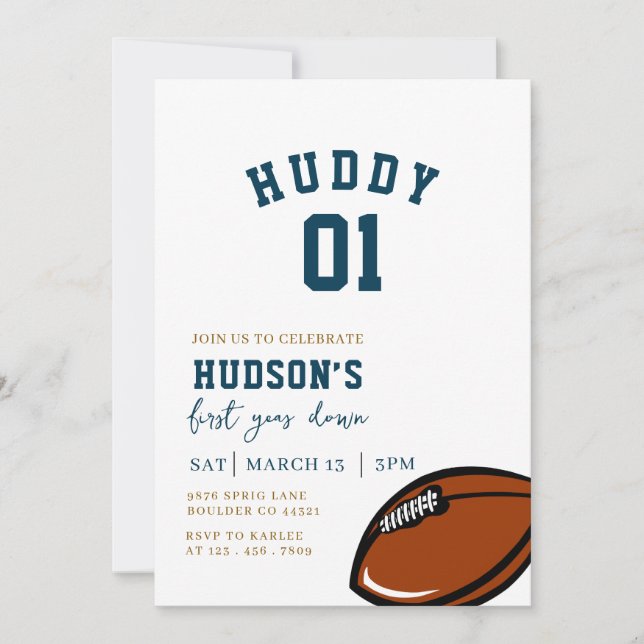Football Birthday,First Year Down,Game On Invitation (Front)