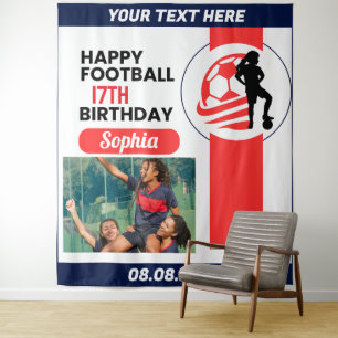 Football Birthday, Football Girl Player Backdrop Tapestry