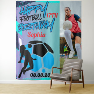 Football Birthday, Football Girl Player Backdrop Tapestry