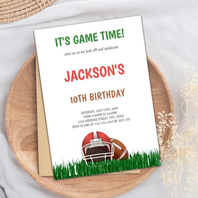 Football Birthday Invitation (Grass Green Football Birthday Invitations)