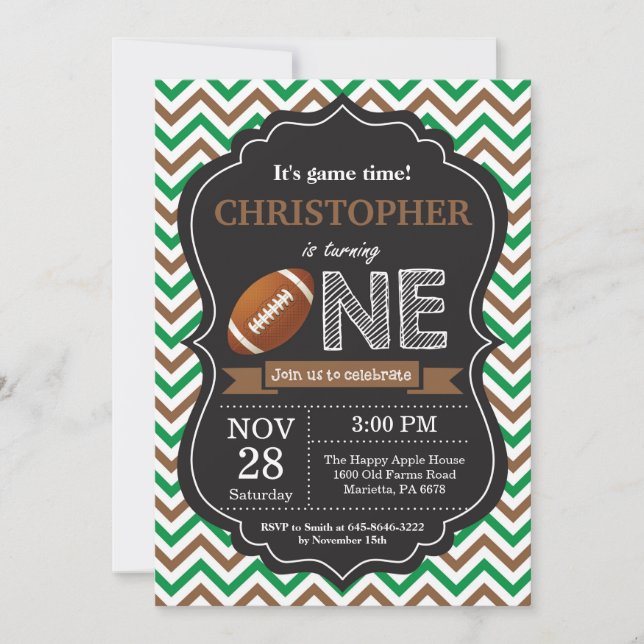 Football Birthday Invitation 1st Birthday Party (Front)