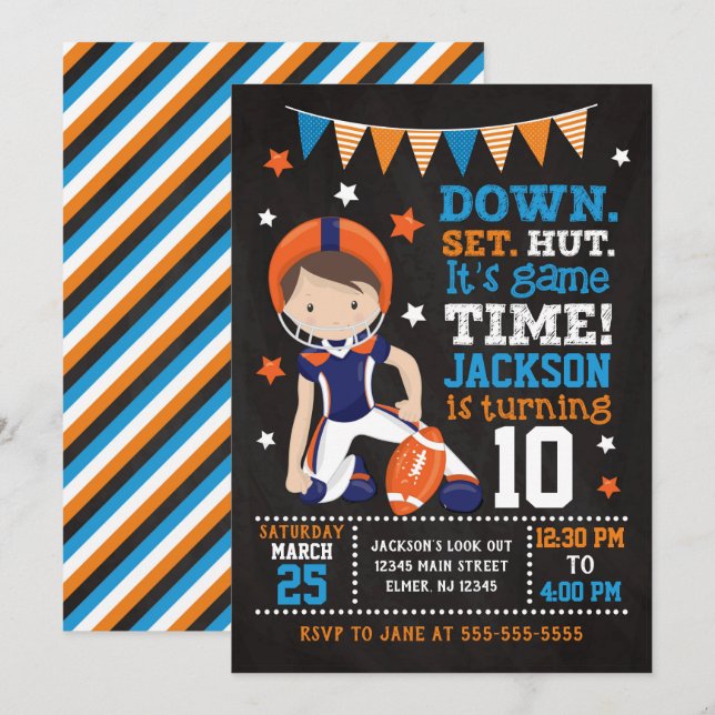 Football Birthday Invitation for a Boy (Front/Back)