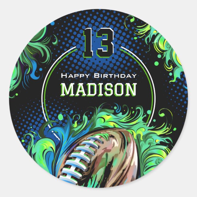 Football Birthday Party Classic Round Sticker (Front)