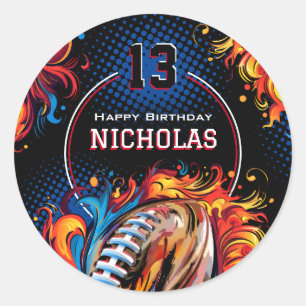 Football Birthday Party Classic Round Sticker