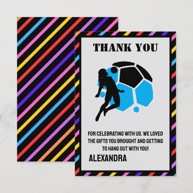 Football Birthday Party, Football Girl Player  Thank You Card (Front/Back)