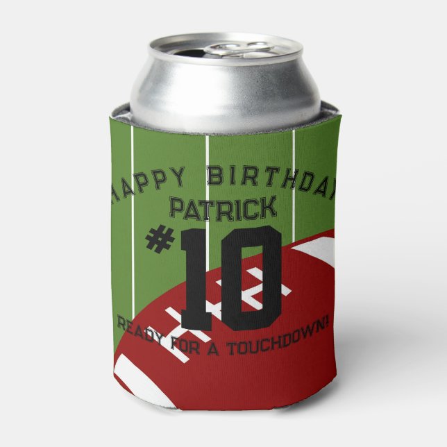 Football Birthday Party Personalized Banner Can Cooler (Can Front)