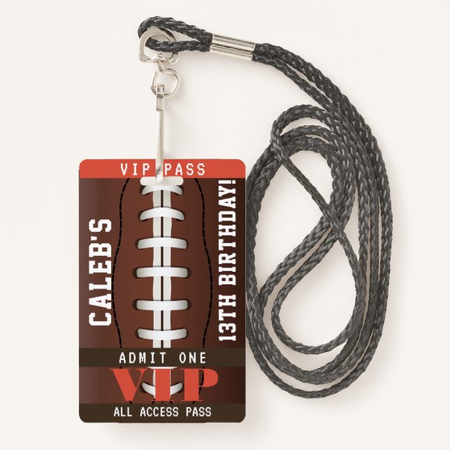 Football Birthday Party VIP Pass Badge (Front with Lanyard)