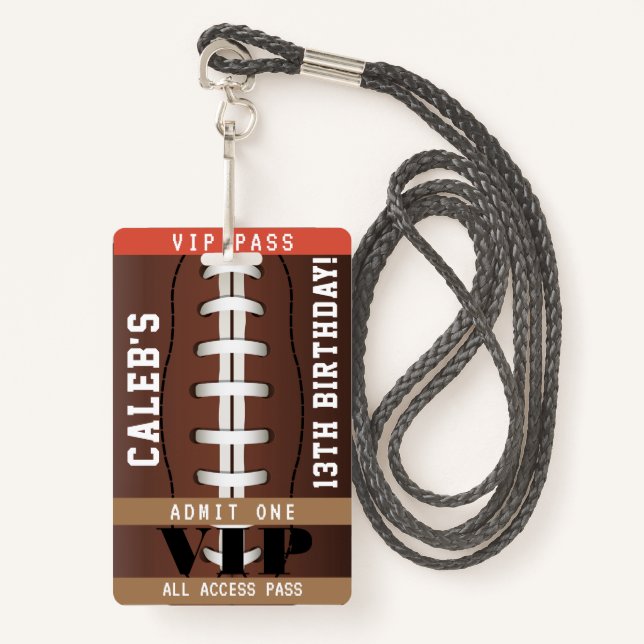 Football Birthday Party VIP Pass Badge (Front with Lanyard)