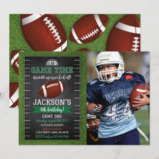 Football Birthday Photo Invitation Black
