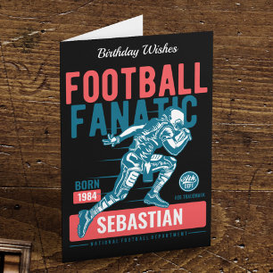Football Birthday Retro Black Red Blue Touchdown Card