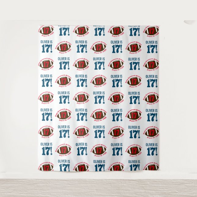Football Birthday Step and Repeat Photo Backdrop Tapestry (Front)