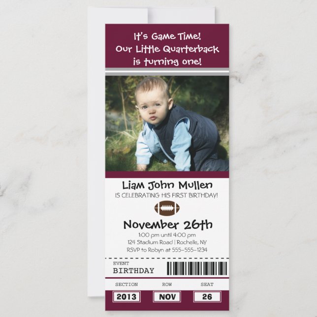 Football Birthday Ticket Invitation (Front)