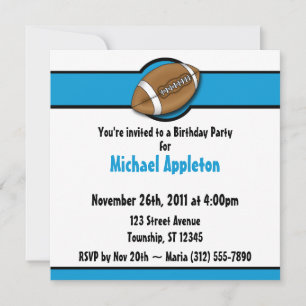 Football Blue Birthday Invitations