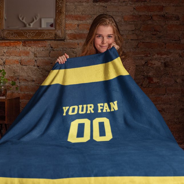 Football Blue & Gold Personalized Fleece Blanket (Creator Uploaded)