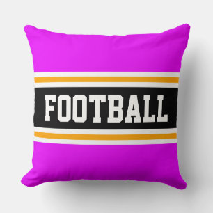 FOOTBALL Bold Bright Pink Black Athletic Stripes Throw Pillow
