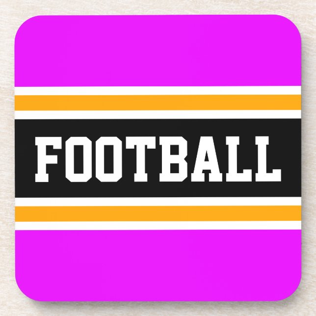 FOOTBALL Bold Bright Pink Yellow Black Stripes Coaster (Front)